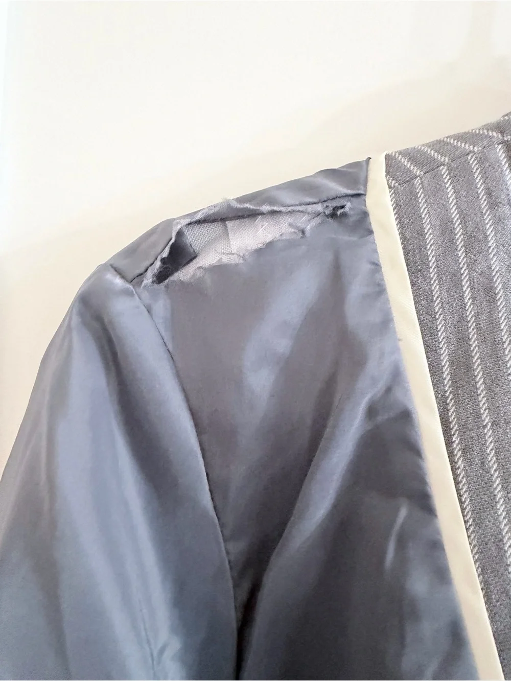 J. Crew Gray 3/4 Sleeve Pinstripe Collarless Blazer